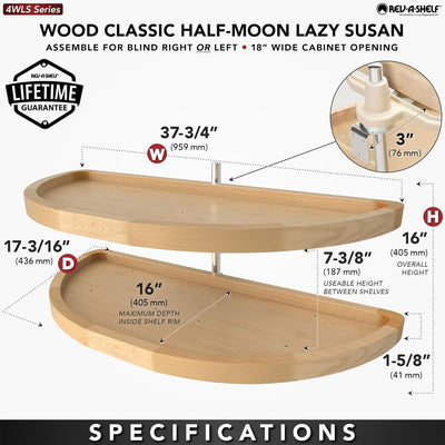 Rev - A - Shelf Dual Shelf Half Moon Lazy Susan Organizer for Blind Corner Kitchen Cabinets, Pull Out Turntable Storage Trays, Wood, 4WLS882 - 32 - 570 - KI Home