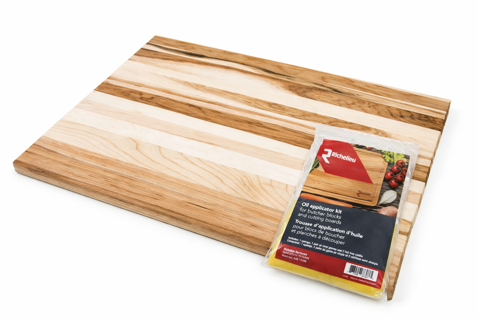 Richelieu Canadian Maple Cutting Board - Pastry/Carving Board (16" x 12" x 0.75") with Application Care Kit