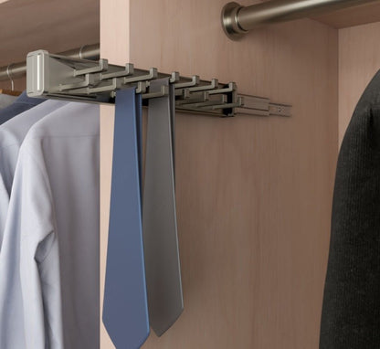 Richelieu 15 - Hooks Designer Wardrobe Reversible Closet Tie Rack with 11.22 Inch Pullout Extension - KI Home