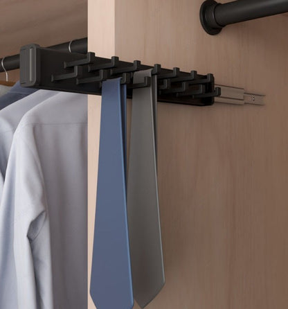 Richelieu 17 - Hooks Designer Wardrobe Reversible Closet Tie Rack with 12 Inch Pullout Extension - KI Home