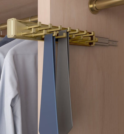 Richelieu 17 - Hooks Designer Wardrobe Reversible Closet Tie Rack with 12 Inch Pullout Extension - KI Home