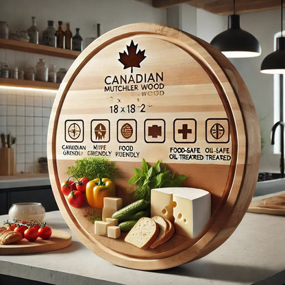 Richelieu Butcher Block Extra Large 18" x 18" x 2" Round End Grain Canadian Maple with Free Maintenance Kit - KI Home