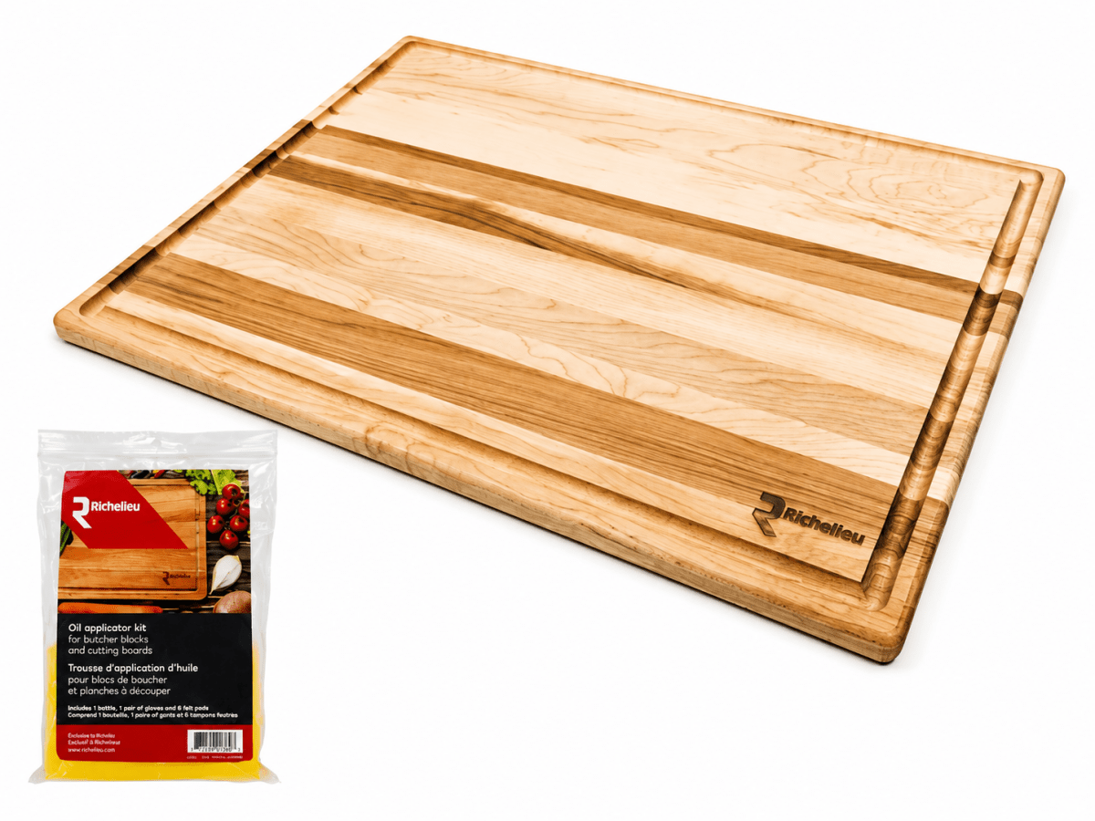 Richelieu Canadian Grooved Large Cutting Board for Meats, Fruits, Vegetables and Bread – Maple with Application care kit - KI Home