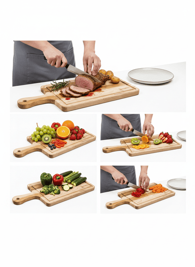 Richelieu Canadian Grooved Paddle Cutting Board for Roasts, fruits, or vegetables – Maple | 20" x 10" x 0.75" with Free Application care kit - KI Home