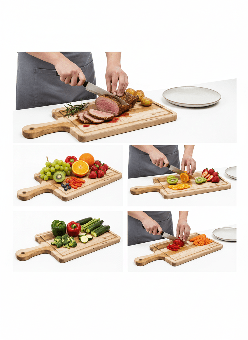 Richelieu Canadian Grooved Paddle Cutting Board for Roasts, fruits, or vegetables – Maple | 20" x 10" x 0.75" with Free Application care kit - KI Home