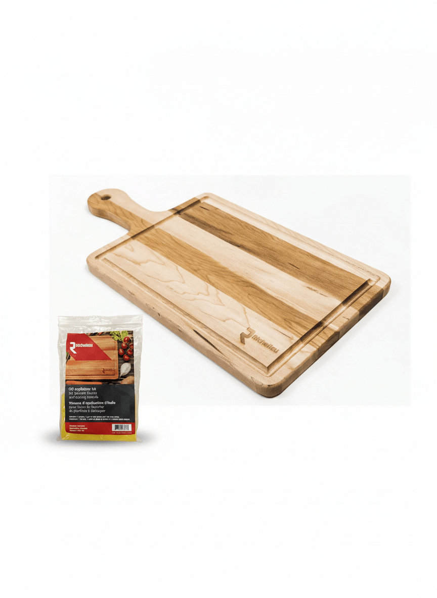 Richelieu Canadian Grooved Paddle Cutting Board for Roasts, fruits, or vegetables – Maple | 20" x 10" x 0.75" with Free Application care kit - KI Home