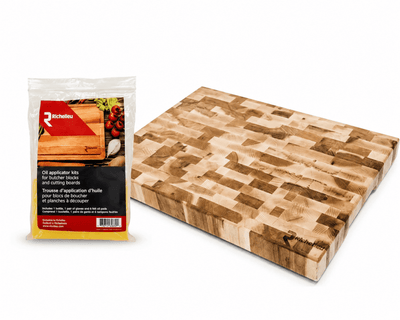 Richelieu End Grain Butcher Block with plastic Feet and Application Care Kit - Premium Canadian Maple - KI Home