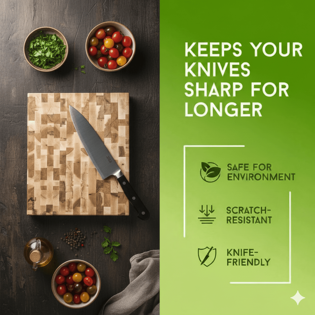 Richelieu End Grain Butcher Block with plastic Feet and Application Care Kit - Premium Canadian Maple - KI Home