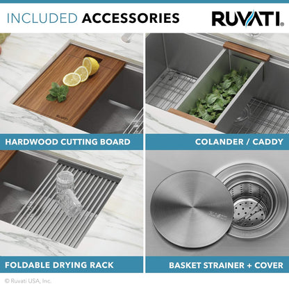 Ruvati 30 - inch Workstation Ledge Undermount 16 Gauge Stainless Steel Kitchen Sink Single Bowl - RVH8310 - KI Home