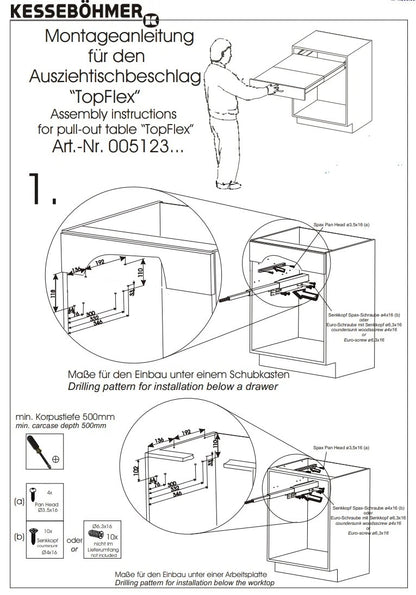Kessebohmer Top Flex Pullout Heavy-Duty Kitchen Table System Fittings Kit