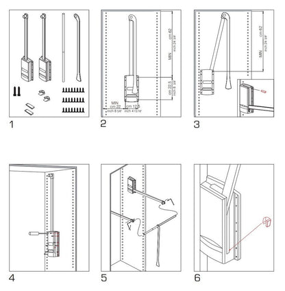 Servetto ClosetPro Soft-Close Wardrobe Lift Expanding Steel Tubing with Black Plastic Housing, Made in Italy