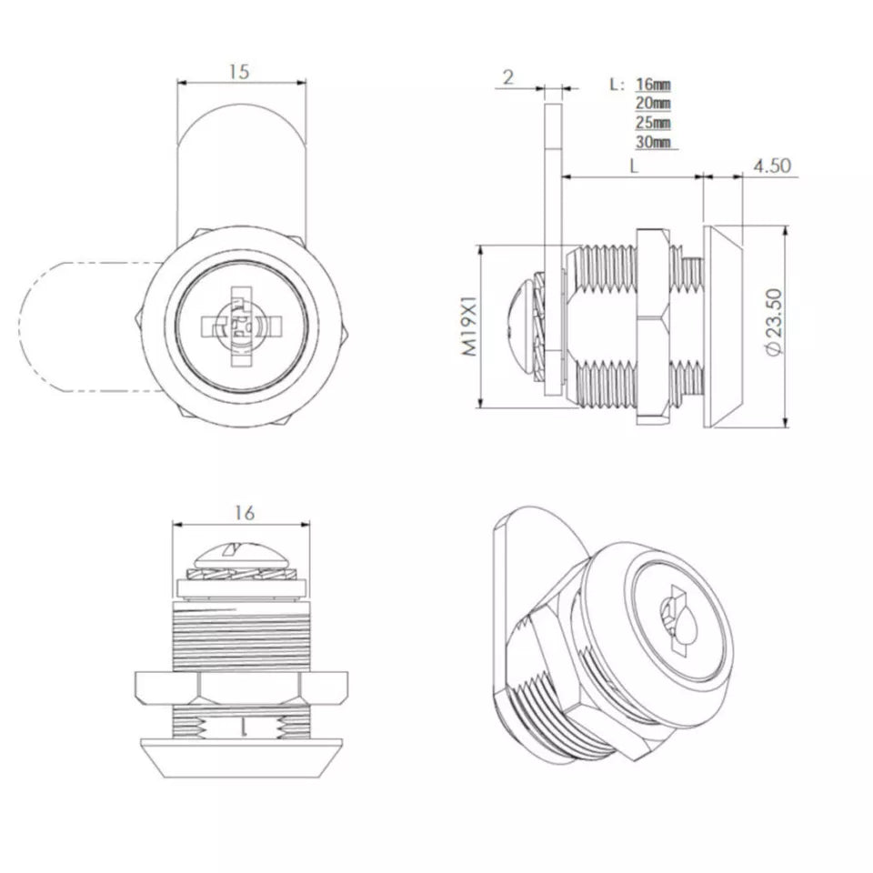 Richelieu Hardware Drawer Cabinet Cam Lock for Panel Thickness up to 23 mm
