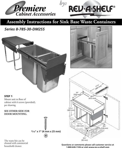 Rev-A-Shelf 8-785-30-2SS Stainless-Steel Undersink Double Waste Container System