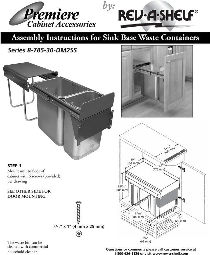Rev-A-Shelf 8-785-30-2SS Stainless-Steel Undersink Double Waste Container System