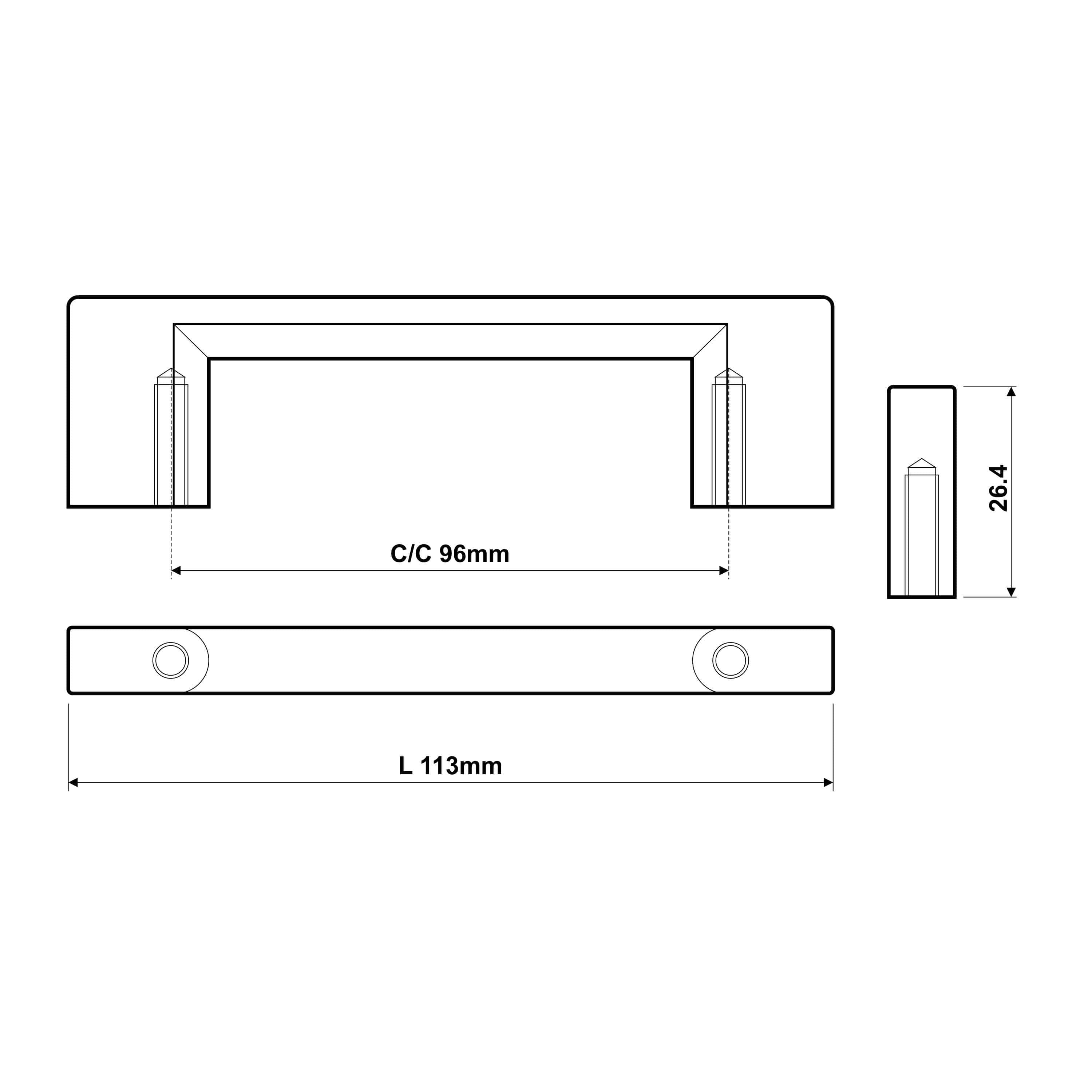 Richelieu Hardware 3-3/4 in. (96 mm) Center-to-Center Modern Cabinet Drawer Pull Matte Black