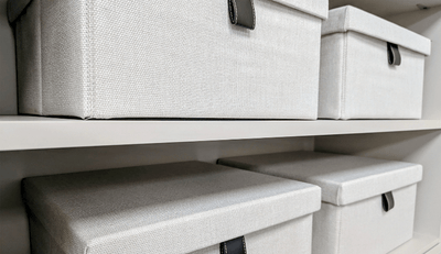 TAG Hardware Curate Storage Box with Lid – Premium Gray Fabric Drawer Organizer - KI Home