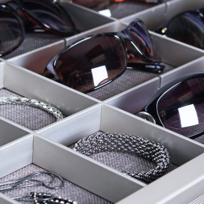 TAG Hardware Engage Jewelry Drawer Insert Customizable Grids for Jewelry, Ties, and Accessories, Adaptable with Drawer Face Adapters - KI Home