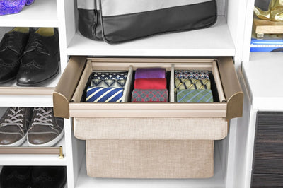 TAG Hardware Engage Lingerie Pullout Full extension Soft - close Undermount slides: 14 - Inch Depth, Customizable Compartments with Adjustable Dividers - KI Home