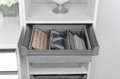 TAG Hardware Engage Lingerie Pullout Full extension Soft - close Undermount slides: 14 - Inch Depth, Customizable Compartments with Adjustable Dividers - KI Home