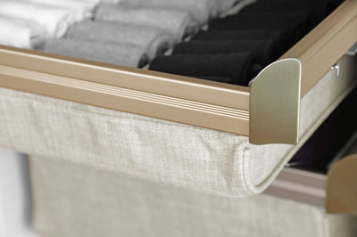 TAG Hardware Engage Lingerie Pullout Full extension Soft - close Undermount slides: 14 - Inch Depth, Customizable Compartments with Adjustable Dividers - KI Home