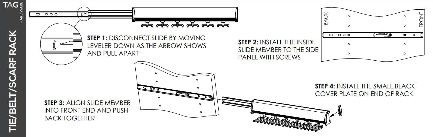 TAG Hardware Premium 6 Hook Full Extension Pullout Closet Wardrobe Scarf Rack - KI Home
