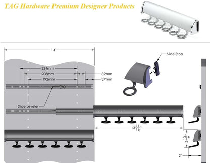 TAG Hardware Premium 6 Hook Full Extension Pullout Closet Wardrobe Scarf Rack - KI Home