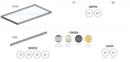 TAG Hardware Illuminated Glass Shelf Cool White Light (4000K) with 12V Loox LED Lighting