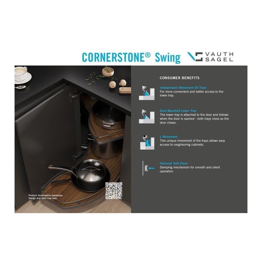 Vauth - Sagel VS CORNERSTONE® Swing Scalea Independant movement 2 - Shelf Lazy Susan for Blind Corner Cabinets - KI Home