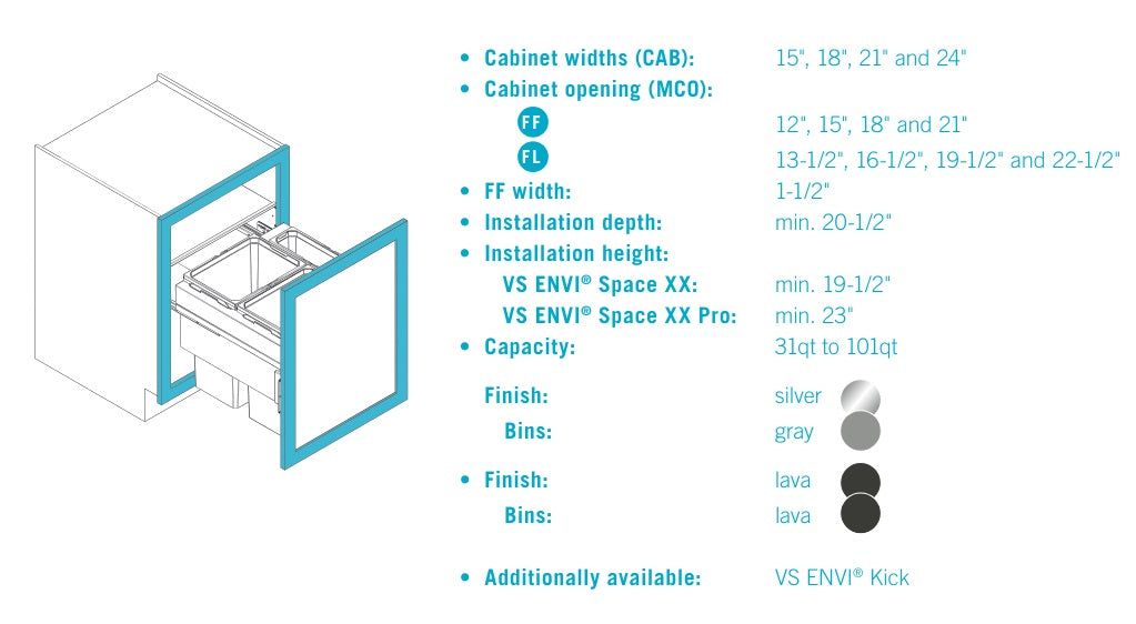 Vauth-Sagel ENVI® Space XX Top Mounted Over Extension Pullout Soft-Close Waste Bin System