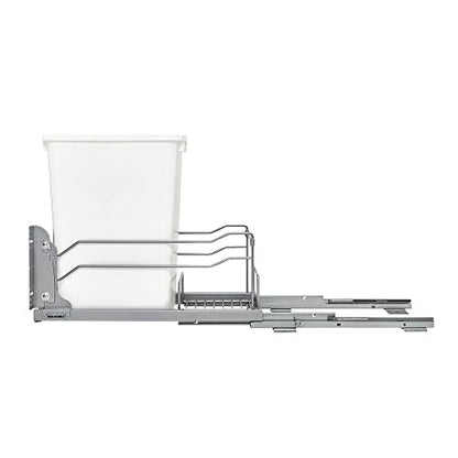 Rev-A-Shelf Pull-Out Trash Can for Under Kitchen Cabinets 35 Quart 8.75 Gallon with Soft-Close Slides and Rear Storage, Champagne, 53WC-1535SCDM-112