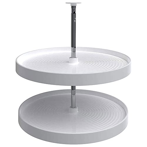 Rev-A-Shelf 18" Full Circle Dual Tier Lazy Susan Organizer for Upper Corner Wall Cabinets, Plastic Home Rotating Storage Shelves, White, 2062-18-11-1