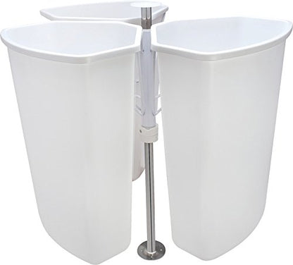 Hafele KV Rotating Corner Base Cabinet Recycling Trash Center with Three 3 x 32 qts Capacity Chrome/White Bins