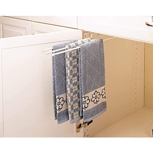 Rev-A-Shelf Under Sink Hand Towel Holder for Kitchen and Bathroom Cabinets, Pull Out Extension Three Prong Wire Dish Rag Rack Hanger, White, 563-47