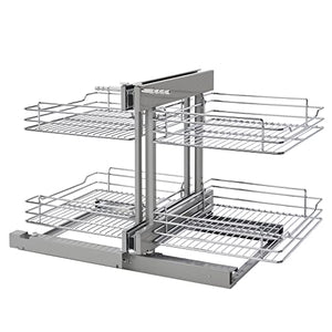 Rev-A-Shelf Dual Tier Pull Out Shelf Organizer for Blind Corner Kitchen or Bathroom Cabinets with Soft Close,15", 4 Shelves, Chrome, 5PSP-15SC-CR