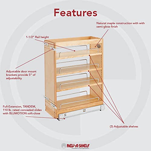 Rev-A-Shelf Pull Out Base Cabinet Organizer, Adjustable Shelves for Full Height Kitchen or Vanity Cabinets, Maple Wood, 448-BC19-8C