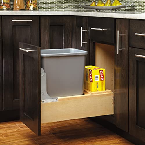 Rev-A-Shelf Pull Out Under Counter Trash Can, 50 Qt 12.5 Gal Garbage Container with Soft-Close and Soft-Open Slides, Silver, 4WCBM-1550DM-1