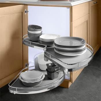 Lemans II Set 2-Shelf Lazy Susan with Soft-Close for Blind Base Corner Cabinets, Chrome and Gray (723 sq. Model 45, Tray Size: 15", Swings Left)