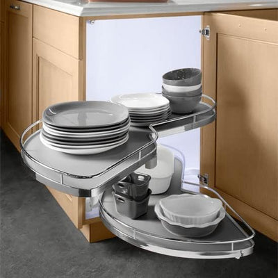 Hafele Lemans II Set 2-Shelf Chrome and Gray Lazy Susan with Soft-Close for Blind Base Corner Cabinets