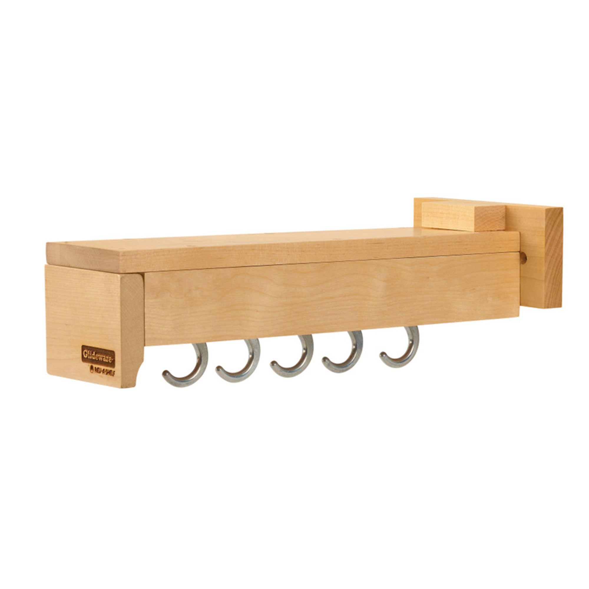 Rev-A-Shelf 14" Pull Out Kitchen Cabinet Pantry Organizer with 5 Hanging Hooks with Ball Bearing Slide System, Maple Wood, GLD-W14-SC-5