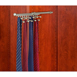 Rev-A-Shelf 12" Pull Out Closet Organization Rack for Belts, Ties & Scarves Accessories Storage Hanger with 11 Non-Slip Hooks, Satin Nickel, CTR-12-SN