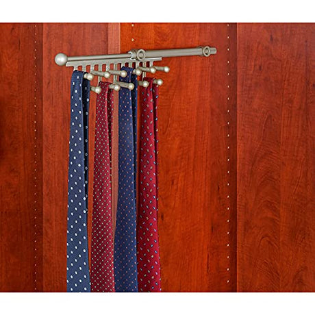 Rev-A-Shelf 12" Pull Out Closet Organization Rack for Belts, Ties & Scarves Accessories Storage Hanger with 11 Non-Slip Hooks, Satin Nickel, CTR-12-SN