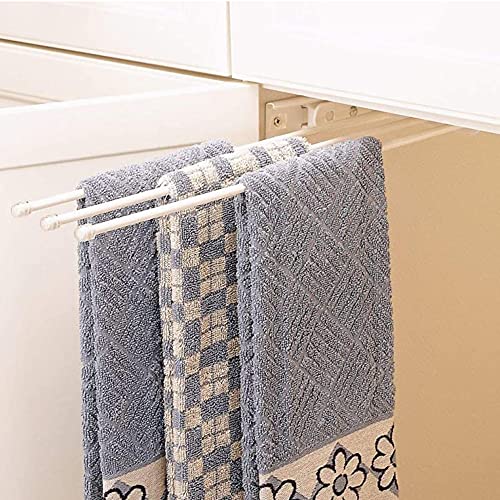 Rev-A-Shelf Under Sink Hand Towel Holder for Kitchen and Bathroom Cabinets, Pull Out Extension Three Prong Wire Dish Rag Rack Hanger, White, 563-47