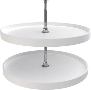 Rev-A-Shelf 32" Dual Tier Full Circle Lazy Susan for Kitchen Cabinets, Plastic Height Adjustable Shelves Home Storage Turntable, White, 6072-32-11-52