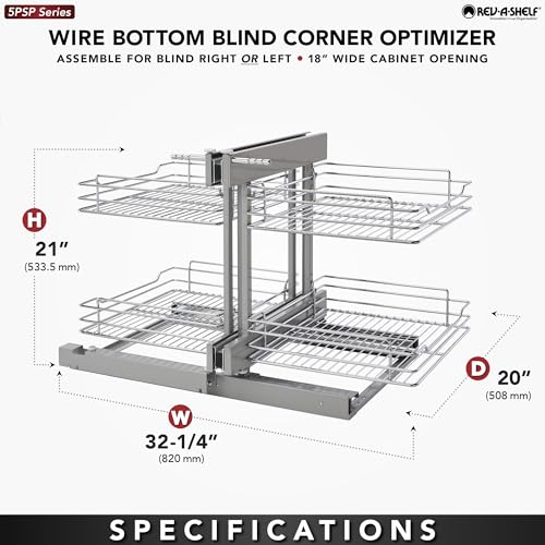 Rev-A-Shelf Dual Tier Pull Out Shelf Organizer for Blind Corner Kitchen or Bathroom Cabinets with Soft Close,15", 4 Shelves, Chrome, 5PSP-15SC-CR