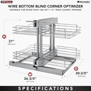 Rev-A-Shelf Dual Tier Pull Out Shelf Organizer for Blind Corner Kitchen or Bathroom Cabinets with Soft Close,15", 4 Shelves, Chrome, 5PSP-15SC-CR