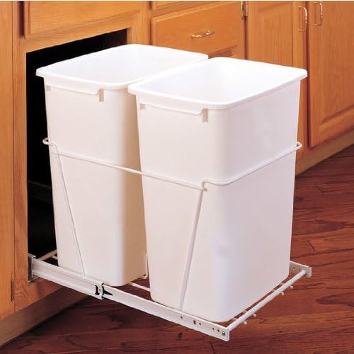 Rev-A-Shelf RSRV18PB2S Double Bin Pull Out Waste Containers, 8.75 Gallons Each, White
