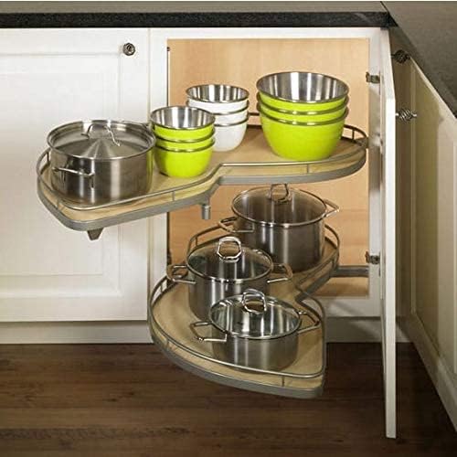 Lemans II Set 2-Shelf Lazy Susan with Soft-Close for Blind Base Corner Cabinets, Champagne and Maple (723 sq. Model 45, Tray Size: 15", Swings Right)
