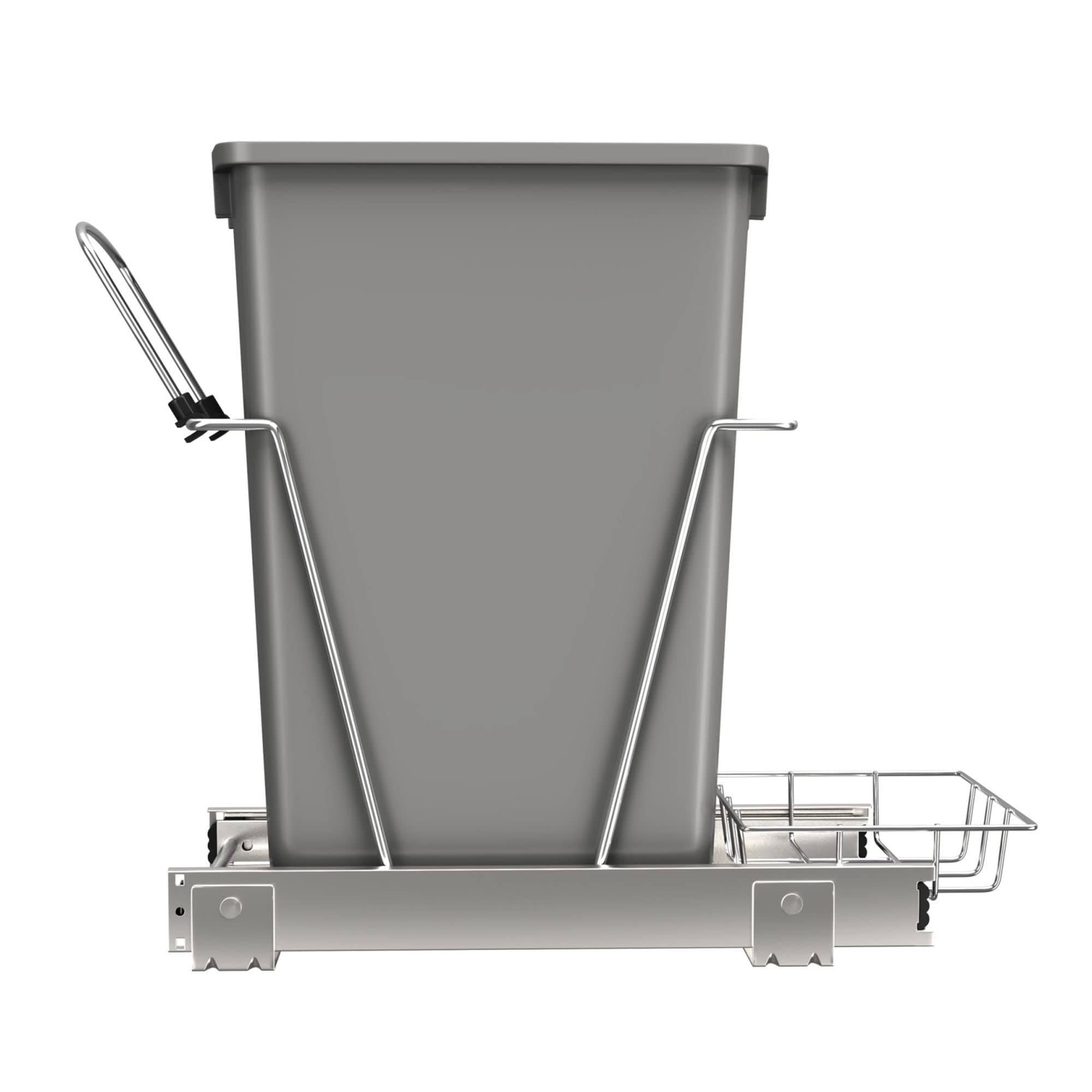 Rev-A-Shelf Pull Out Trash Can for Under Kitchen Cabinets 35 Qt 12 Gallon Garbage Waste Recycling Bin with Full Extension Slides, Silver, RV-12KD-17C S