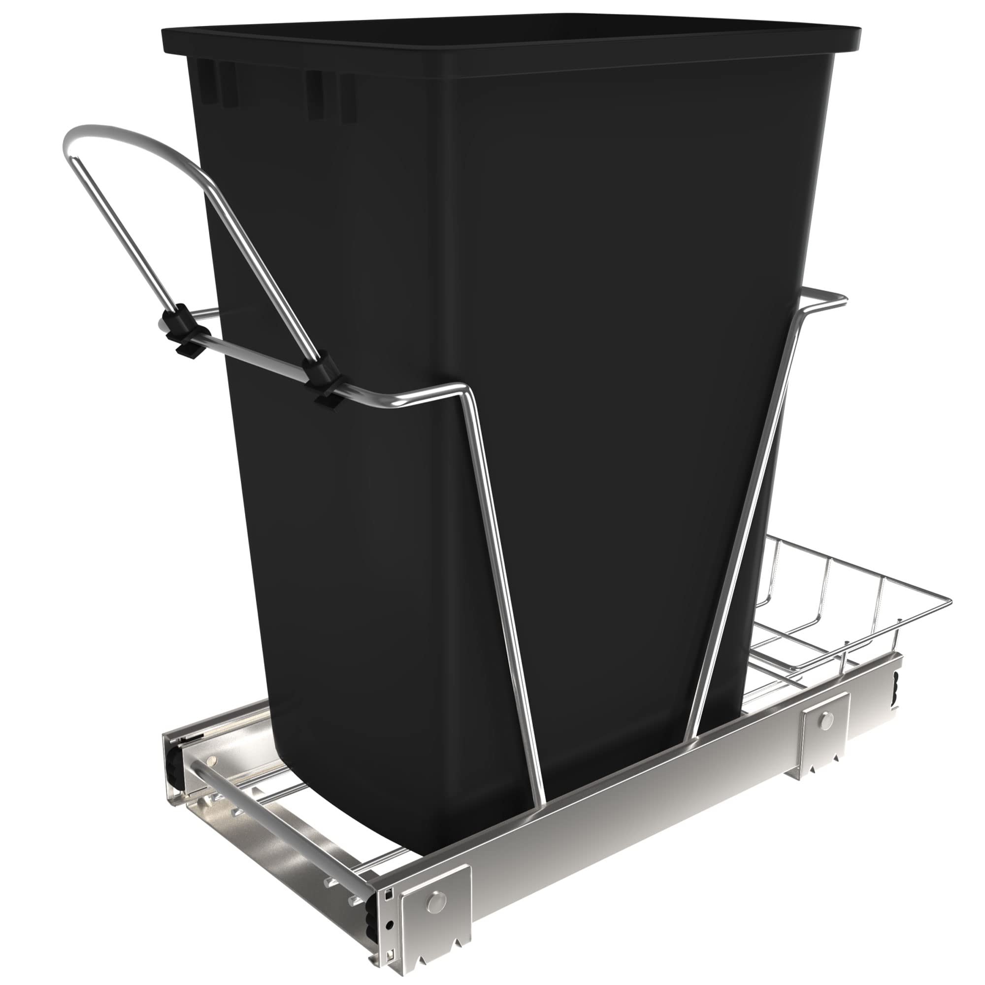 Rev-A-Shelf Pull Out Trash Can for Under Kitchen Cabinets 35 Qt 12 Gallon Garbage Waste Recycling Bin with Full Extension Slides, Silver, RV-12KD-17C S