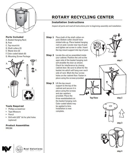 Hafele KV Rotating Corner Base Cabinet Recycling Trash Center with Three 3 x 32 qts Capacity Chrome/White Bins